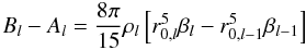 \begin{equation} B_l-A_l = \frac{8\pi}{15}\rho_l\left[r_{0,l}^5\beta_l-r_{0,l-1}^5\beta_{l-1}\right] \label{momentdifffinal} \end{equation}
