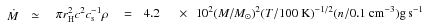 ${\dot M}\simeq\pi r_{\rm H}^2c^2 c_{\rm s}^{-1}\rho=4.2\times 10^2(M/M_\odot)^2(T/100~{\rm K})^{-1/2}(n/0.1~{\rm cm}^{-3}) {\rm g} \, {\rm s}^{-1}$