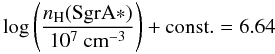 $$ \log\left(\frac{n_{\rm H}({\rm Sgr A}*)}{10^7~{\rm cm}^{-3}}\right)+\rm const.=6.64 $$