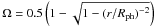 \hbox{$\Omega=0.5 \left(1-\sqrt{1-(r/R_{\rm ph})^{-2}}\right)$}