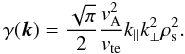 \begin{equation} \gamma(\vec{k})=\frac{\sqrt{\pi}}{2}\frac{v^{2}_{\rm A}}{v_{\rm te}}k_{\parallel}k_{\perp}^{2}\rho_{\rm s}^{2}. \end{equation}
