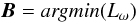\begin{displaymath} \vec{B}=\emph{argmin}(L_{\omega}) \end{displaymath}