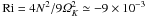 \hbox{$\Ri= 4N^2/9\varOmega_K^2 \simeq -\xtimes{9}{-3}$}