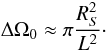 \begin{equation} \Delta \Omega_0 \approx \pi {R_S^2\over L^2}\cdot \end{equation}