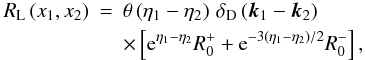 \appendix \setcounter{section}{1} \begin{eqnarray} R_{\rm L}\left(x_1,x_2\right) & = & \theta\left(\eta_1-\eta_2\right) \, \delta_{\rm D}\left(\vk_1-\vk_2\right) \nonumber \\ \label{R0R0pR0m} && \times \left[{\rm e}^{\eta_1-\eta_2} R_0^+ + {\rm e}^{-3\left(\eta_1-\eta_2\right)/2} R_0^- \right], \end{eqnarray}