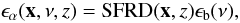 \begin{equation} \epsilon_\alpha(\bx,\nu, z) = {\rm SFRD}(\bx,z)\epsilon_{\rm b}(\nu) , \label{emit2} \end{equation}