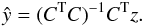 \begin{equation} \label{eq:decompression} \hat{\yb} = (\Cb^{\rm T} \Cb)^{-1} \Cb^{\rm T} \zb. \end{equation}