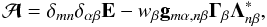 \begin{equation} {\bm{\mathcal A}} = \delta_{mn}\delta_{\alpha\beta}{\bf E} - w_{\beta} {\bf g}_{m\alpha,n\beta} {\bf \Gamma}_{\beta} {\bf \Lambda}^\ast_{n\beta}, \label{matrix_fbf} \end{equation}