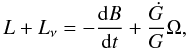 \begin{equation} L + L_{\nu}= - \frac{{\rm d} B}{{\rm d}t} + \frac{\dot{G}}{G} \Omega, \label{lumiwd} \end{equation}