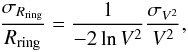 $$ \frac{\sigma_{\Rring}}{\Rring} = \frac{1}{-2 \ln V^2}\frac{\sigma_{V^2}}{V^2}, $$