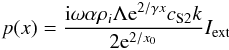 \appendix \setcounter{section}{1} \begin{equation} p(x)=\frac{{\rm i}\omega\alpha\rho_{i}\Lambda {\rm e}^{2/\gamma x}c_{\rm S2}k}{2{\rm e}^{2/x_{0}}}I_{\rm ext} \label{eq:A2} \end{equation}