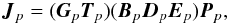 $$ \jones{J}{p} = (\jones{G}{p}\jones{T}{p})(\jones{B}{p}\jones{D}{p}\jones{E}{p})\jones{P}{p}, $$