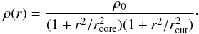 \begin{equation} \label{eq:piemd} \rho(r)=\frac{\rho_0}{(1+r^2/r_{\rm core}^2)(1+r^2/r_{\rm cut}^2)}\cdot \end{equation}