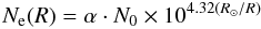 \begin{equation} N_{\rm e}(R) = \alpha \cdot N_{0} \times 10^{4.32(R_{\odot}/R)} \end{equation}