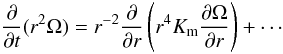 % subequation 547 0 \begin{equation} \label{eq1} \frac{\partial }{\partial t}(r^2\Omega ) = r^{-2}\frac{\partial }{\partial r}\left(r^4K_{\rm m} \frac{\partial \Omega }{\partial r}\right)+\cdots \end{equation}