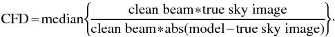 \begin{equation} \label{equ_fd} {\rm FD}= {\rm median} \Bigg\{\frac{{\rm true \; sky \; image \; image}}{{\rm abs(model-true \; sky \; image)}}\Bigg\}\cdot \end{equation}