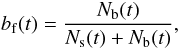 \begin{equation} \label{eq:binary_frequency} \binaryfrequency (t) = \frac{\Nbin (t)}{\Nsing (t)+\Nbin (t)}, \end{equation}