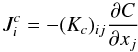% subequation 898 5 \begin{equation} \label{eq18} J_i^c = - (K_c )_{ij} \frac{\partial C}{\partial x_j } \end{equation}