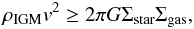 \begin{equation} \rho_{\rm IGM} v^2 \geq 2 \pi G \Sigma_{\rm star} \Sigma_{\rm gas} , \end{equation}