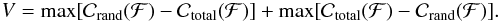 \begin{eqnarray} \label{eq:kuiper} V = \max[\mathcal{C}_{\rm rand}(\mathcal{F}) - \mathcal{C}_{\rm total}(\mathcal{F})] +\max[\mathcal{C}_{\rm total}(\mathcal{F}) - \mathcal{C}_{\rm rand}(\mathcal{F})] . \end{eqnarray}