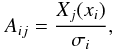 \appendix \setcounter{section}{1} \begin{equation} A_{ij} = \frac{X_j(x_i)}{\sigma_i}, \end{equation}