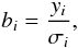 \appendix \setcounter{section}{1} \begin{equation} b_i = \frac{y_i}{\sigma_i}, \end{equation}