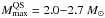 \hbox{$M_{\max}^{\rm QS} = 2.0{-}2.7~ M_\odot$}