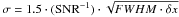 \hbox{$\sigma=1.5\cdot({\rm SNR}^{-1})\cdot\sqrt{FWHM\cdot\delta x}$}
