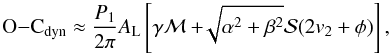 \begin{equation} {\rm O}{-}{\rm C}_\mathrm{dyn}\approx\frac{P_1}{2\pi}A_\mathrm{L}\left[\gamma{\cal{M}}+\!\!\sqrt{\alpha^2+\beta^2}{\cal{S}}(2v_2+\phi)\right], \label{eq:OminCdyntomor} \end{equation}