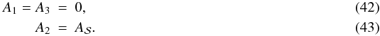 \begin{eqnarray} A_1=A_3&=&0, \\ A_2&=&A_{\cal{S}}. \end{eqnarray}