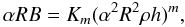 \begin{equation} \alpha R B= K_m(\alpha^2 R^2 \rho h)^m, \label{eq:B} \end{equation}