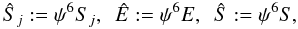 \begin{equation} \Sbar_j:=\psi^6 S_j,\,\,\, \Ebar:=\psi^6 E,\,\,\, \Sbar:=\psi^6 S, \end{equation}
