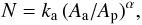 \appendix \setcounter{section}{1} \begin{equation} N = k_{\rm a} \,( A_{\rm a} / A_{\rm p} )^\alpha, \label{NkAA} \end{equation}
