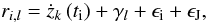 \begin{equation} \label{rv_model} r_{i,l} = \dot{z}_{k}\left(t_{\rm i}\right) + \gamma_{l} + \epsilon_{\rm i} + \epsilon_{\rm J}, \end{equation}