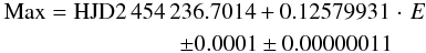 \begin{eqnarray*} {\rm Max = HJD} 2\,454\,236.7014 + 0.12579931\,\, {\cdot\,\, E}\\ \pm0.0001 \pm0.00000011 \end{eqnarray*}