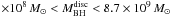 \hbox{$\times 10^8\,M_{\sun} < M^{\rm disc}_{\rm BH} <8.7\times 10^9\,M_{\sun}$}