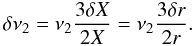 \begin{equation} \delta \nt = \nt {3\delta X \over 2X} = \nt {3\delta r \over 2r}. \end{equation}