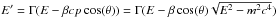 \hbox{$ E' = \Gamma ( E- \beta c p \cos (\theta) ) = \Gamma ( E - \beta \cos (\theta) \sqrt{E^2 - m^2 c^4} ) $}