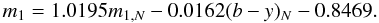 \begin{equation} m_1=1.0195 m_{1,N}-0.0162 (b-y)_N-0.8469. \end{equation}