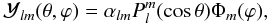 \begin{equation} \mathcal{Y}_{lm}(\theta, \varphi) =\alpha _{lm} P^m_l (\cos\theta) \Phi _m (\varphi), \end{equation}