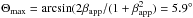 \hbox{$\Theta_{\rm max} = \arcsin(2 \beta_{\rm app}/(1+\beta_{\rm app}^2) = 5.9^{\circ}$}