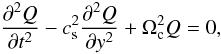 \begin{equation} \frac{\partial^2 Q}{\partial t^2} - c^2_{\rm s}\frac{\partial^2 Q}{\partial y^2}+ \Omega^2_{\rm c} Q= 0, \label{eq:klein} \end{equation}