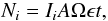 \begin{equation} N_i = I_i A \Omega \epsilon t, \end{equation}