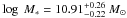\hbox{$\log~M_* = 10.91^{+0.26}_{-0.22}~M_{\odot}$}