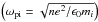 \hbox{$\left(\omega_{\rm pi} = \sqrt{n e^{2}/ \epsilon_{0} m_{i}}\right)$}