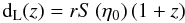 \begin{equation} {\rm d}_{\rm L} (z) = r S\left(\et_0\right) (1 + z) \end{equation}