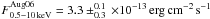 \hbox{$F^{\rm Aug06}_{\rm 0.5{-}10\,keV}=3.3\pm^{0.1}_{0.3}\,\times10^{-13}\,\ergscm$}