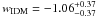 \hbox{$w_{{\rm IDM}}= -1.06^{+0.37}_{-0.37}$}