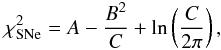 \begin{equation} \chi^2_{\rm SNe}=A-\frac{B^2}{C}+\ln\left(\frac{C}{2\pi}\right), \end{equation}