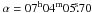 \hbox{$\alpha=07^{\rm h}04^{\rm m}05\fs70$}